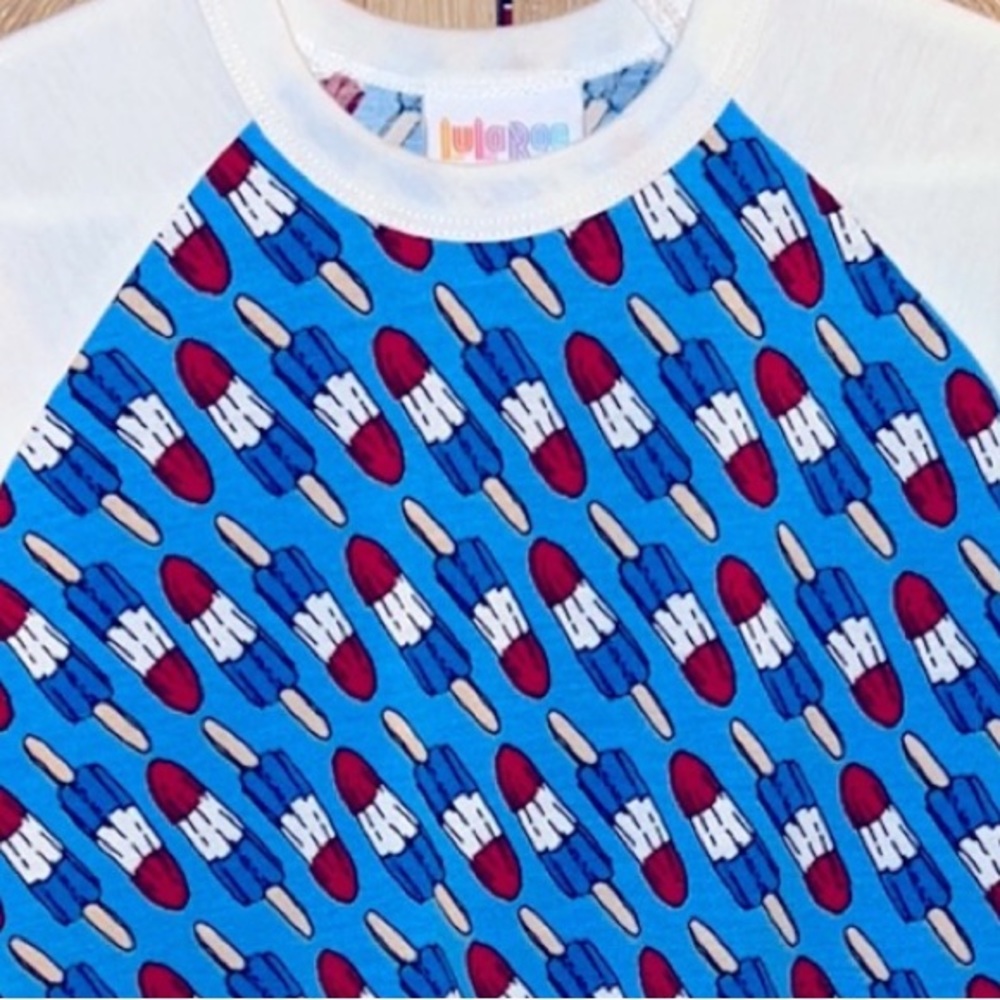 (6) HTF Bomb-pop Patriotic Summer Baseball Style Tee Americana Kids Sloan Unisex